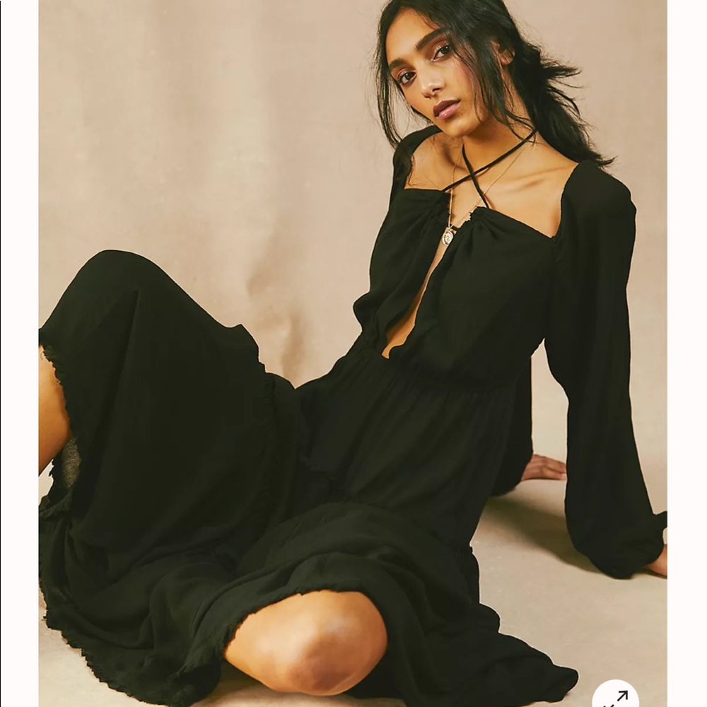 Free People After Dusk Maxi Dress in Black Large